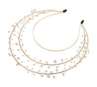 Gogogmee Pearl Crown Headband for Women, Handmade Golden Pearl Decorative Crown Headpiece, Lolita Goddess Hair Accessory for Party and Costume