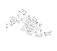 Gogogmee Pearl Crystal Hair Comb Floral Design Rhinestone Hair Comb for Bridal for Bride Headdress Pearl Accents Add Sparkle to Wedding Ceremony Reception