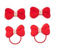 Gogogmee Pearls Hair Bow Clip and Tie Set for Baby Girls 4pcs Red Wool Felt Hair Bands and Alligator Clips for Toddlers and Little Girls