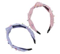 Gogogmee Pearls Headband and Wide Knotted Hair Hoop Set 2pcs, Fabric Twist Hairband Faux Pearl Decoration, Soft Medium Width Hair Accessories for Women and Girls Daily Wear