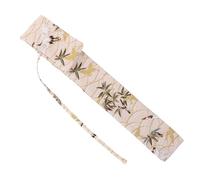 Gogogmee Portable 10-Inch Chinese Folding Hand Fan Bag Drawstring Pouch with Brocade Fabric and Gold Crane Pattern, Handheld Fan Sleeve Cover for Outdoor Travel and Storage