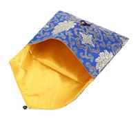 Gogogmee Rectangular Brocade Zipper Scripture Book Bag, Buddhist Scriptures Cloth Organizer Pouch, Classic Blue Storage Bag for Bible and Jewelry Packaging