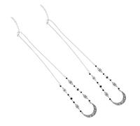 Gogogmee Retro Hollow Crescent Moon Head Chain Natural Crystal Beads, 2pcs Vintage Forehead Chains Hair Accessories for Women and in Antique Silver Black