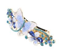 Gogogmee Rhinestone Ponytail Hairpin Blue Spring Clip Elegant Rhinestone Hair Barrettes for Women Retro Style Hair Clips for Everyday Wear