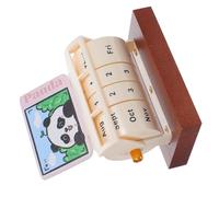 Gogogmee Rotary Perpetual Desk Calendar Small Wooden Metal Panda Design Compact Date Month Week Display for Office Home Classroom Decorative Desktop Organizer