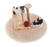 Gogogmee Scale Miniature Cat Tree Tower Dollhouse Accessory Realistic Wooden Kitten Climbing Frame with Cat Figurines Playset for Pretend Play and Mini Scene Decor