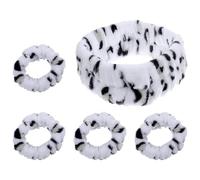 Gogogmee Set of 5 Leopard Print Flannel Face Wash Wristbands and Waterproof Spa Headbands for Women, Water Absorbing and Hair Keeping, for Facial Skincare and Spa Use