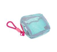 Gogogmee Small Blue-Green Mesh Makeup Bag with Rose Pink Lanyard, Mini Cosmetic Organizer Pouch for Travel, Jewelry, and Data Cable Storage