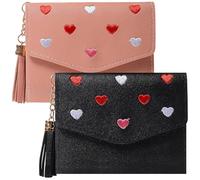 Gogogmee Small Tri-Fold PU Leather Wallets with Embroidery, 2 Pcs Women’s Purses Featuring Heart Patterns and Card Slots, Designed for Daily Use and Easy Carry