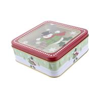 Gogogmee Transparent Film Iron Box Packing Christmas Treat Boxes Chocolate Christmas Decorative Tin Biscuit Tin Baking Square Red