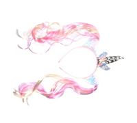 Gogogmee Unicorn Headband for Lightweight Birthday Party Accessory with Vibrant Pink Purple White Curly Hair Extensions Safe PVC Fiber Material for Halloween and Dress-up