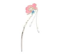 Gogogmee Vintage Chinese Style U-shaped Enamel Peony Hairpin for Women Secure Hold Hair Fork for Traditional Hanfu Updos Decorative Ancient Style Hair Clip for Polished Bun and Chignon