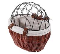 Gogogmee Wicker Bicycle Basket for Small Pets Front Handlebar Dog Carrier Cat Basket with Removable Cover for Shopping and Cycling