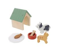 Gogogmee Wooden Dollhouse Miniatures Dog Kennel Playset with Puppy Figures Food Bowl Pet House for Educational Pretend Play Set Enhancing Creativity and Responsibility