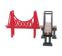 Gogogmee Wooden Train Track Suspension Bridge Set with Grey Cross Bridge Wooden Railway Accessories for Creative Family Play and Imaginative Model Train Scenes