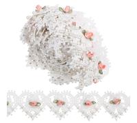 Gogogmee Yards White Lace Ribbon with Heart-Shaped Floral Embroidery and Imitation Pearl Beads Elegant Bridal Trim for Wedding Dresses Hats DIY Sewing Crafts Party Costume Decorations