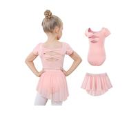 Gogokids 2 Pack Ballet Dress for Girls, Kids Short Sleeve Gymnastics Costume with Removable Shiny Skirt, Children Ballet Dancewear Set Perfect for Ballet Dance Class and Performances 3-11 Years