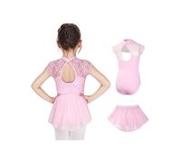 Gogokids 2 Pack Ballet Dress for Girls, Kids Short Sleeve Gymnastics Costume with Removable Shiny Skirt, Children Ballet Dancewear Set Perfect for 3-11 Years (Pink, 140(130-140 cm,8-9Y))