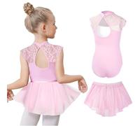 Gogokids 2 Pack Ballet Dress for Girls, Kids Short Sleeve Gymnastics Costume with Removable Shiny Skirt, Children Ballet Dancewear Set Perfect for 3-11 Years (Pink, 150(140-150 cm,10-11Y))