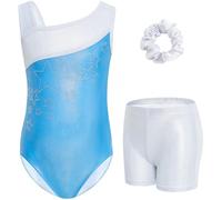 Gogokids Girls' Three-Piece Gymnastics Set, Sleeveless Leotards with Shorts and Hairband, Sparkling Ballet Dancing Unitards - Gymnastics Outfit with Gradient Color Design for 5-6 Years