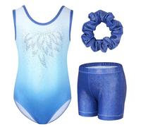 Gogokids Girls' Three-Piece Gymnastics Set, Sleeveless Leotards with Shorts and Hairband, Sparkling Ballet Dancing Unitards - Gymnastics Outfit with Gradient Color Design for 6-7 Years
