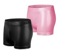 Gogokids Girls' Two-Piece Gymnastics Shorts Set with Silver Pressed, Girls Dance Shorts Glitter Comfortable & Stretchy Sparkle Athletic Dancewear Shorts for Ages 11-12, 140-150cm, Pink and Black