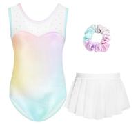 Gogokids Girls' Velvet Sleeveless Leotard - Kids Gymnastics Outfits with Rhinestone, Girl Gymnastics Three-Piece Set with Leotard, Chiffon Skirt & Hair Tie, Ages 9-10, Fit for Gymnastics and Ballet