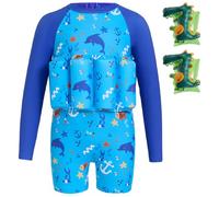 Gogokids Kids Float Swimsuit with Inflatable Armbands & 8 Removable Buoyancy Pads, UV 50+ Sun Protection float swim vest for Toddler 1-6 Years(10-20kg), Back Zip Long Sleeve Swimwear for Pool & Beach