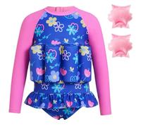 Gogokids Kids Float Swimsuit with Inflatable Armbands & 8 Removable Buoyancy Pads, UV 50+ Sun Protection float swim vest for Toddler 1-6 Years(10-20kg), Back Zip Long Sleeve Swimwear for Pool & Beach