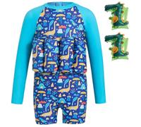 Gogokids Kids Float Swimsuit with Inflatable Armbands & 8 Removable Buoyancy Pads, UV 50+ Sun Protection float swim vest for Toddler 1-6 Years(10-20kg), Back Zip Long Sleeve Swimwear for Pool & Beach