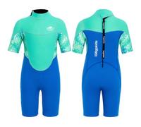 Gogokids Kids Shorty Wetsuit, 2.5mm SCR Neoprene Wetsuits for Toddlers, Back Zipper Children's Short Wet Suits Comfort & Warmth, UV Wetsuit for Swimming, Snorkelling & Surfing, Ages 5-6 Boys, Green