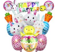 GOGOLAN 12 Pcs Easter Balloons Set, Egg Chick Bunny Carrot Large Size Foil Balloons for Easter Party Decoration,Kids Egg Theme Decor