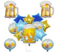 GOGOLAN 14 Pcs Oktoberfest Balloons Set, Bread Star Beer Large Size Foil Balloons for German Beer Festival Supplies Party Decorations Oktoberfest Decor, Blue White Plaids Theme Decor