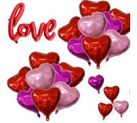 GOGOLAN 30 Pcs 18 In Red Heart Balloons and 1Pcs 40 In Linked LOVE Foil Balloon for Romantic Valentines Day Decorations (pearl red/rose purple/pearl pink)
