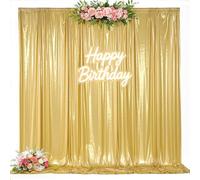 gogoparti 10ft x 10ft Gold Sequin Backdrop Curtains Wrinkle Free Shimmer Backdrop Drapes with Non-Shedding Glitter Gold Fabric Back Drop Cloth for Birthday Parties Wedding Retirement Photography