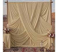 gogoparti 10ftx20ft Beige Wrinkle-Free Backdrop Drapes for Party, 4 Panels 5ftx10ft Beige Polyester Background Curtains Backdrop Decorations for Wedding, Birthday