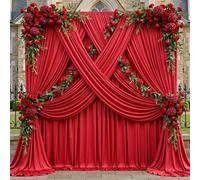 gogoparti 20x12ft Red Backdrop Curtain for Wedding Parties, 4 Panels (5x12 ft Each) Wrinkle-Free Dackdrop Curtains, Silky Draping Fabric for Birthday Party, Baby Shower, Photo Background