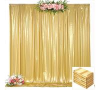gogoparti 30ft x 10ft Gold Sequin Backdrop Curtains Wrinkle Free Shimmer Backdrop Drapes with Non-Shedding Glitter Gold Fabric Back Drop Cloth for Birthday Parties Wedding Retirement Photography