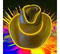 GogoRavers™ Cowboy LED Hat - Colourful Flash Light Up Fedora Costume Rave Fancy Dress Halloween EDM Festival Trippy Fun Dance Sequin Style Jazz Headwear (Yellow)