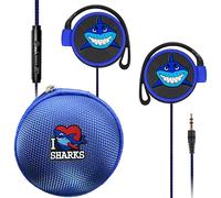 GOGOSINIS Cute Over Ear Buds Set with case for Kids for School, Wired 3.5mm Headphones for Phone and PC, wrap Around Earbuds with earhook for Kids 3-8, Comfortable Earphones with Hook(Blue-Shark)