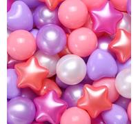 GOGOSO Ball Pit Balls 100 200 500 Pcs,Plastics Balls for Baby Toddlers Kids, Stars Hearts Shape for Pool,Play Tent,Party (Pink Red Purple, 100)
