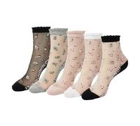 GoGou 5 Pairs Sheer Socks Women Summer thin Lace Socks Flower Printed Mesh Sock Transparent Ankle High Calf Sock for Women and Girl(flower 01)