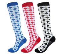 GoGou Compression Socks for Women Men 3 Pairs Flight Compression Socks Knee High Stockings Circulation Best Support for Athletic Running Cycling Travel(Plaid