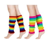 GoGou Leg Warmers for Women, 2 Pair Pack Rainbow Leg Warmers, Long Socks Women, Pride Neon Accessories for 80's Fancy Party Ballet Skating Ice Dancing