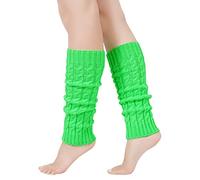GoGou Leg Warmers for Women, Thermal Green Leg Warmers, Chunky Cable Knitted Leg Warmer, Stylish Accessories for 80's Fancy Party Ballet Skating Ice Dancing(Leg Warmer Green