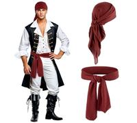 GoGou Pirate Captain Accessories Set - Medieval Costume Sash Belts and Headband Bandanas for Women Men Halloween Cosplay Party