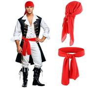 GoGou Pirate Costume Accessories Set Women Men Pirate Captain Accessories Medieval Pirate Captain Sash Belts Pirate Headband Bandanas for Halloween Cosplay Party (Red)