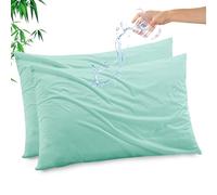 Gogreen Bamboo Rayon Waterproof Pillow Protector, Breathable Pillow Cover, Cooling Pillow Case Protector with Zipper, Super Soft Pillow Case Cover with Zipper (2 Packs, King 20"x36", Spa Blue)