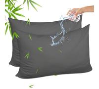 Gogreen Bamboo Rayon Waterproof Pillow Protector, Breathable Pillow Cover, Cooling Pillow Case Protector with Zipper, Soft Terry Pillow Case Cover with Zipper (2 Packs, Queen 20"x30", Grey)