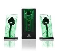 GOgroove BassPULSE 2.1 Computer Speakers with Green LED Glow Lights and Powered Subwoofer - Gaming Speaker System for Music on Desktop, Laptop, PC with 40 Watts, Heavy Bass